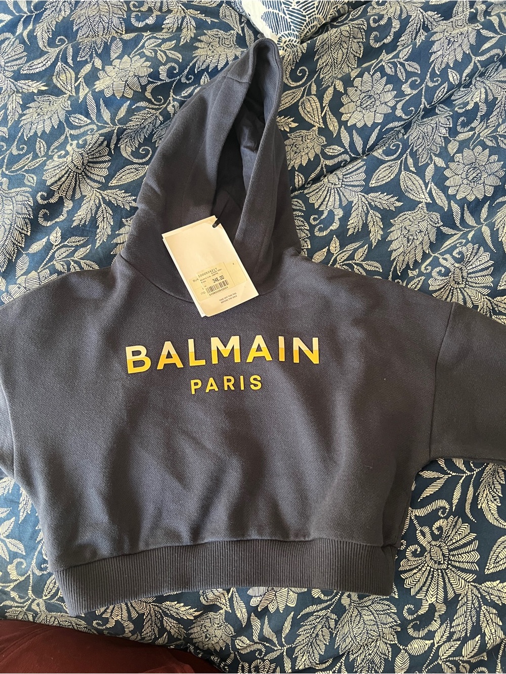 Balmain Cropped Hoodie with Gold Logo